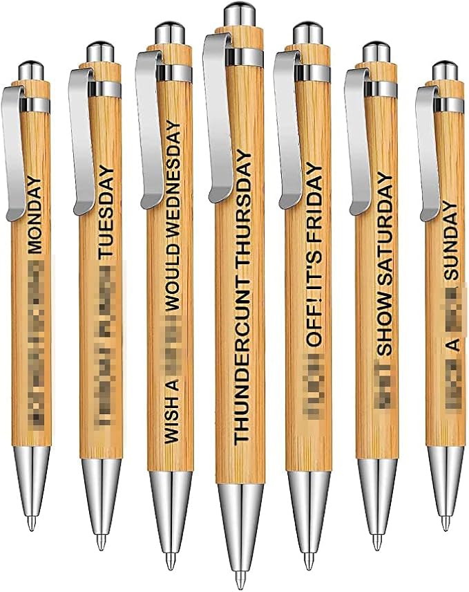Cityhermit 7-Piece Funny Bamboo Pen Set by Focusoncreativegiftdesign