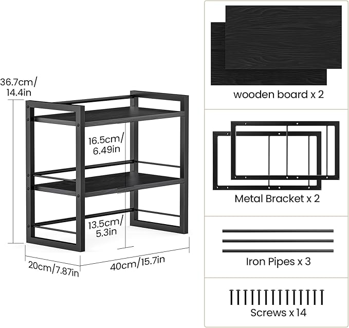 Office Desk Shelf Organizer, Wood Desktop Bookshelf Supplies Storage Rack - Image 3