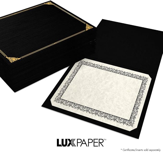 LUXPaper 9.5" x 12" Certificate Holders | Black Linen | Embossed Gold Foil - Image 8