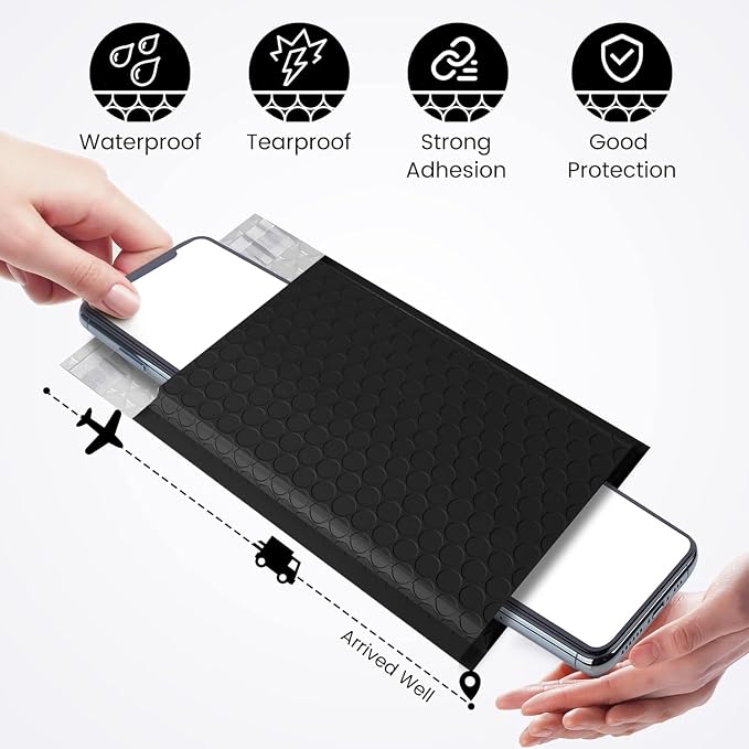 Fuxury Black Bubble Mailers 4x8" 4000 Pack, Waterproof Padded Envelopes Self - Image 6