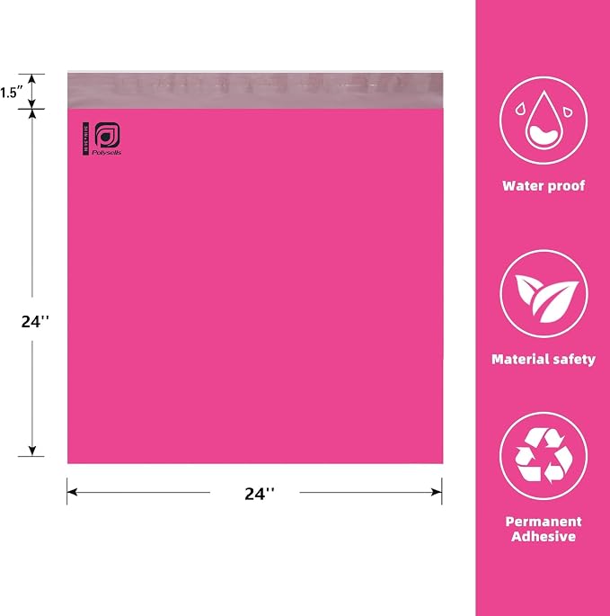 POLYSELLS 100 pcs 24x24 Inches Pink Poly Mailers Shipping Envelopes, Strong - Image 2