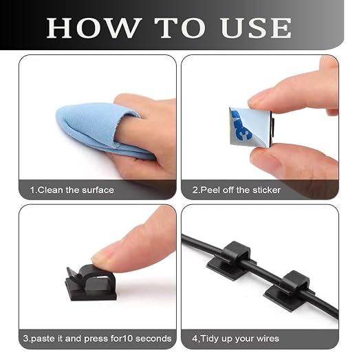 KGROTE 100PCS Cable Clips, Adhesive Wire Clips Strong Cord Clips Wire Holders - Image 5