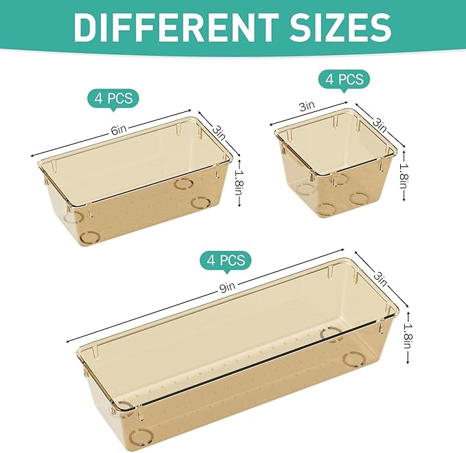 WOWBOX 12 Pack Clear Drawer Organizer Set, Acrylic Drawer Storage Trays - Image 2