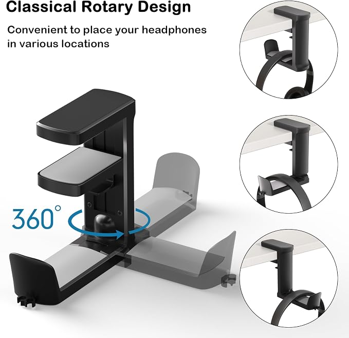 Headphone Hook - Adjustable Clamp-on Headphone Holder, Under Desk Gaming - Image 2