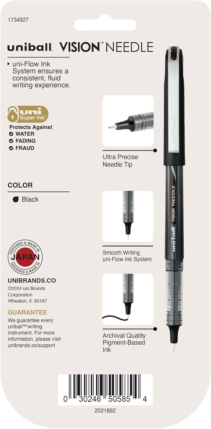 uniball Vision Needle Rollerball Pens, Micro Point, 5 Pack - Image 2