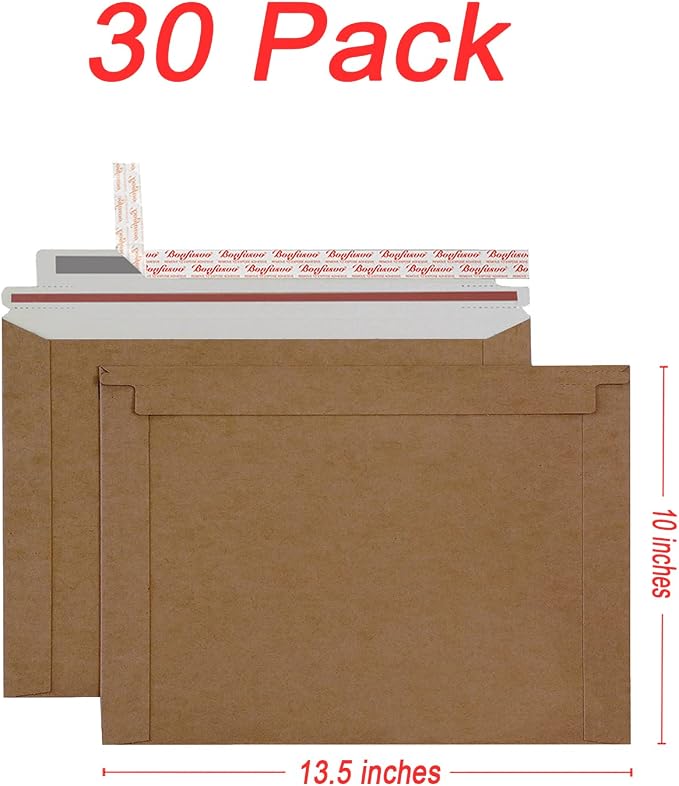 Bonfasvo Rigid Mailers 30 Pack 10 x 13.5 inches Brown Self Seal Stay Flat Bulk - Image 2