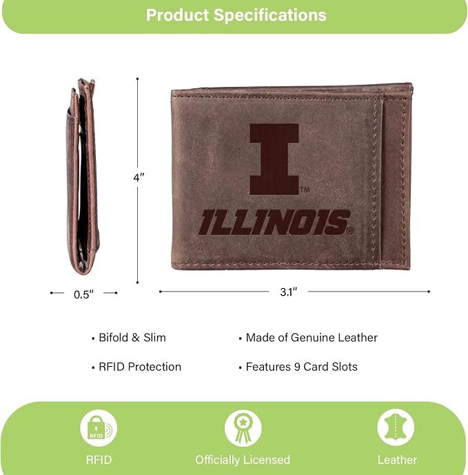 Team Sports America NCAA University of Illinois Front Pocket Slim Wallet - Image 4