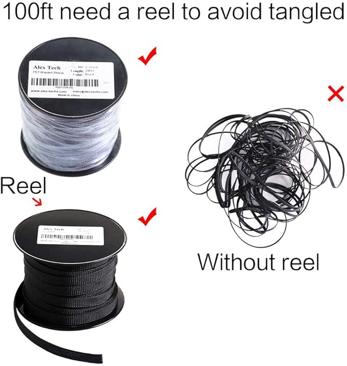 100ft - 1/4 inch PET Expandable Braided Sleeving – Black – Alex Tech Braided - Image 6