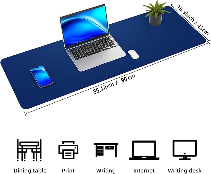 AFIING Cork Desk Mat, Sapphire Blue, 35.4" x 17" | Natural Cork & PU Leather - Image 2