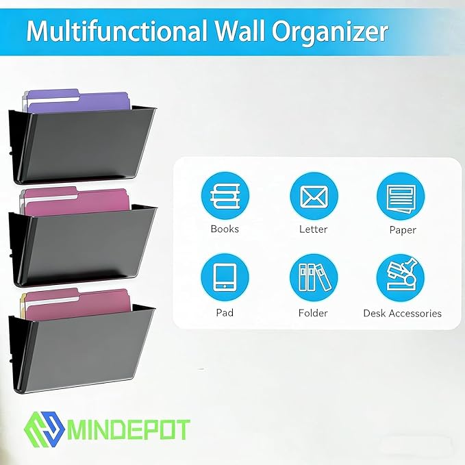 MINDEPOT 1 Pockets Acrylic Wall File Organizer, Plastic Hanging Wall File Holder - Image 5