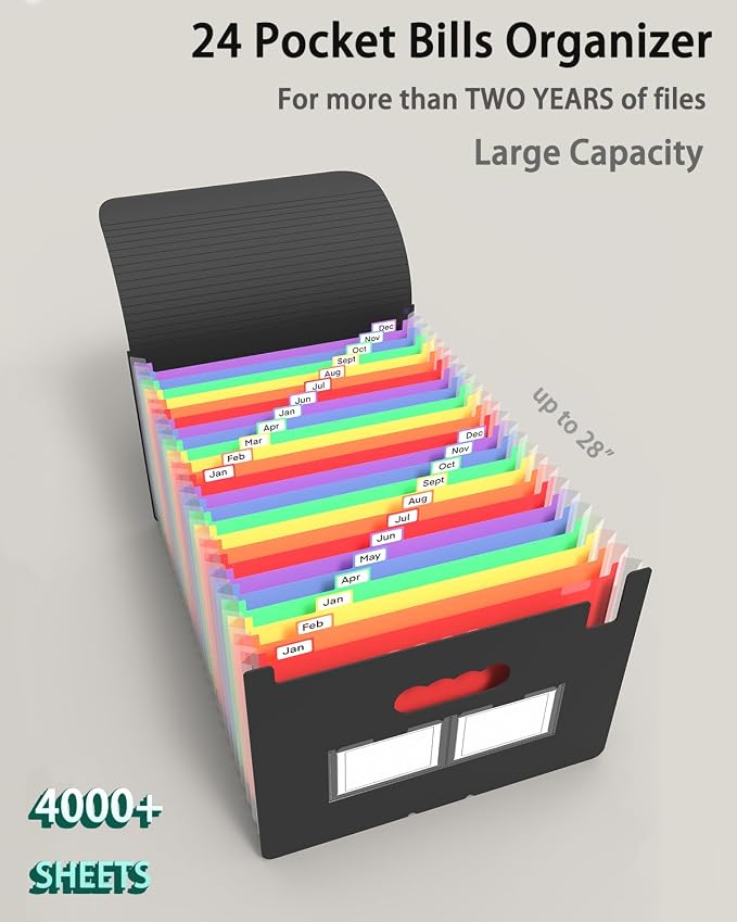 Expanding File Folder, 24 Pocket Accordion A4 Letter Size Portable Document - Image 2
