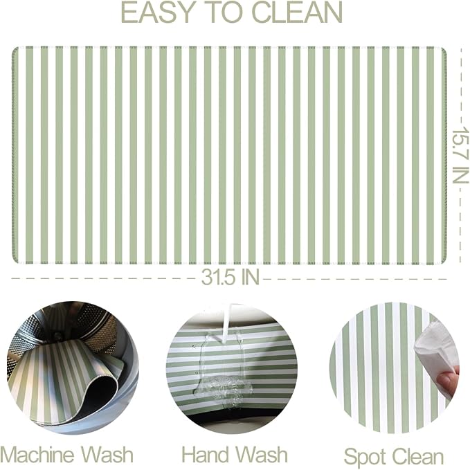 Sage Green Striped Desk Mat Cute Pastel XXL Large Gaming Mouse Pad Desk Pad - Image 4