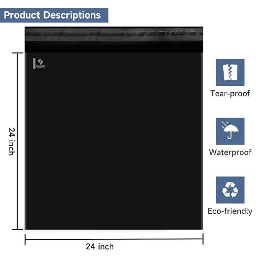 KKBESTPACK BLACK 24x24 200 PCS Large Poly Mailers Shipping Bags - Image 2