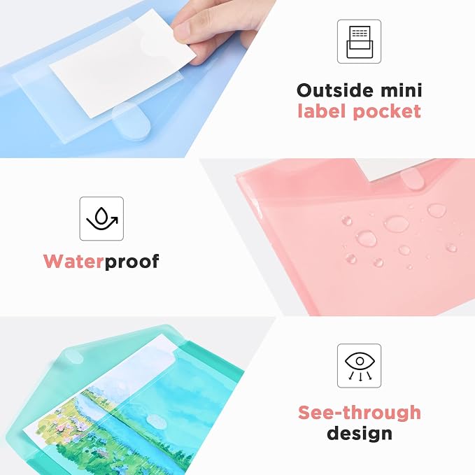 Sooez 24 Packs Plastic Envelopes Plastic File Folders, Fresh Colors - Image 6