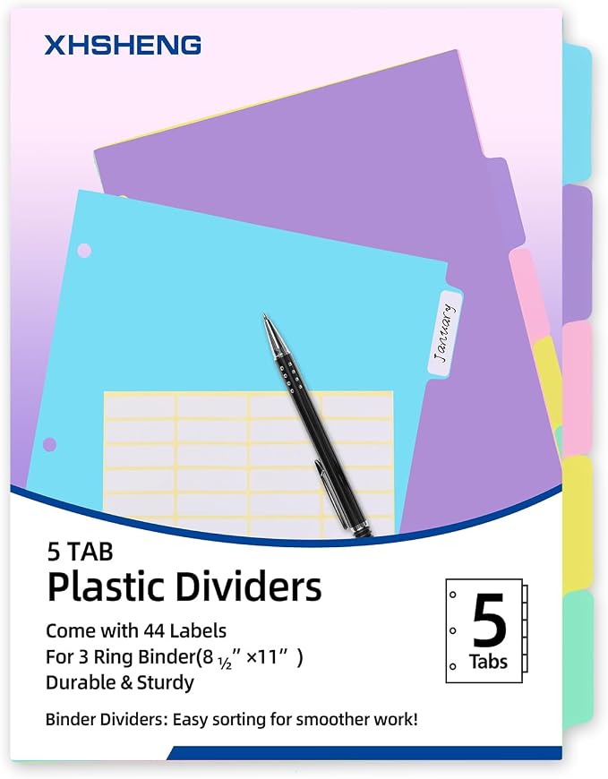 5 Tab Binder Dividers with Tabs, - Image 7
