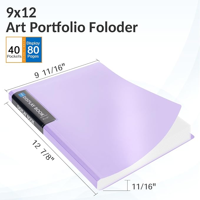 4 Pack Art Portfolios 9"x12", 40 Pockets Large Portfolio Folder Display 80 Pages - Image 2