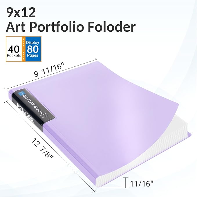 Sooez Art Portfolios 9"x12", 40 Pockets Large Portfolio Folder Display 80 Pages - Image 2