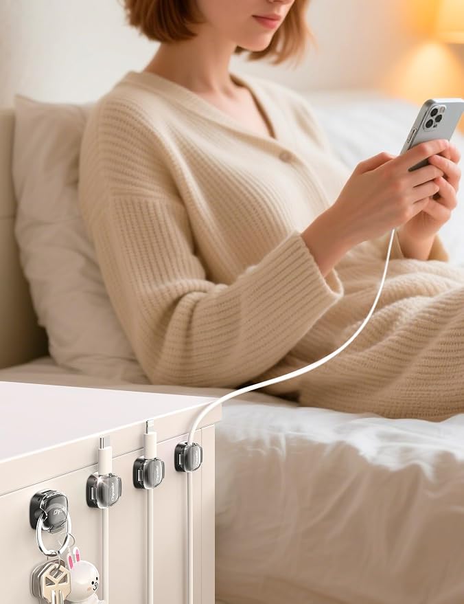 Cable Clips, 8 Pack Cord Holder Cord Organizer Spring Cord Clips Phone Charger - Image 6