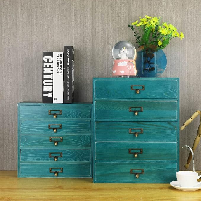 GoooodGIFT Small Wooden Drawers Rustic Desk Organizers and Accessories Wooden - Image 6