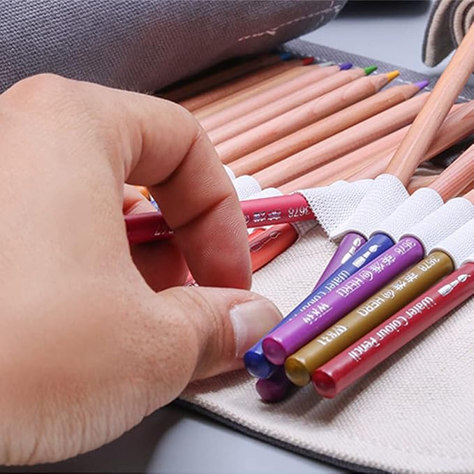 DIYOMR 24/36/72 Slots Pencil Wrap Pencil Rolls, Artist Colored Pencils Roll Up - Image 3