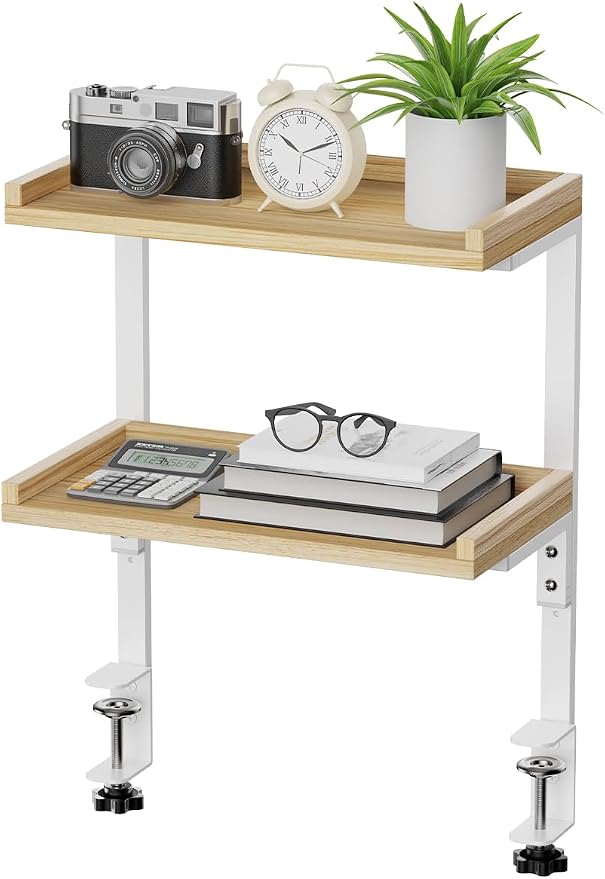 Clamp On Desk Shelf 2-Tier, 12.5 inch Wood Shelving Unit - Image 8