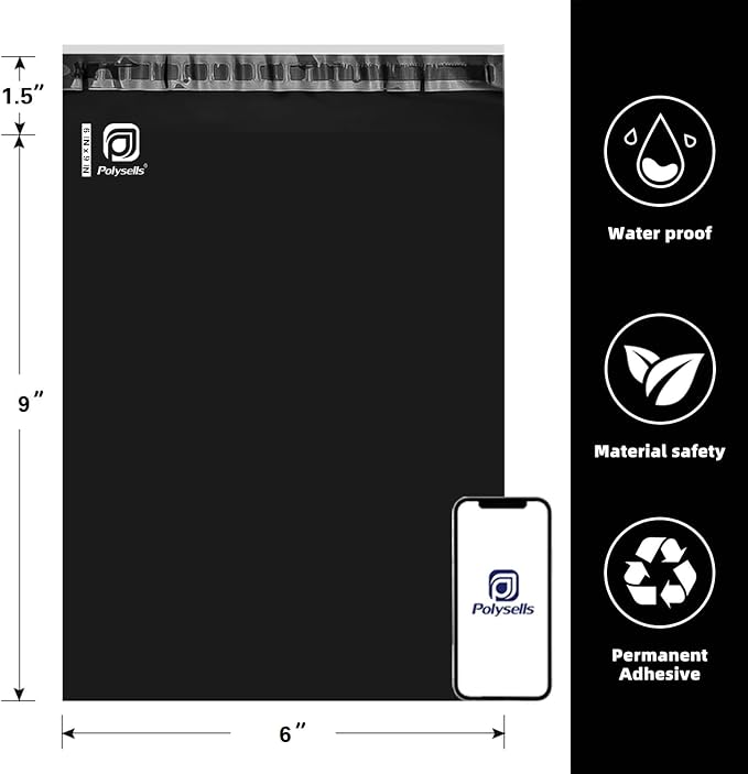 POLYSELLS 200 pcs 6x9 Inches Black Poly Mailers Shipping Envelopes, Strong - Image 2