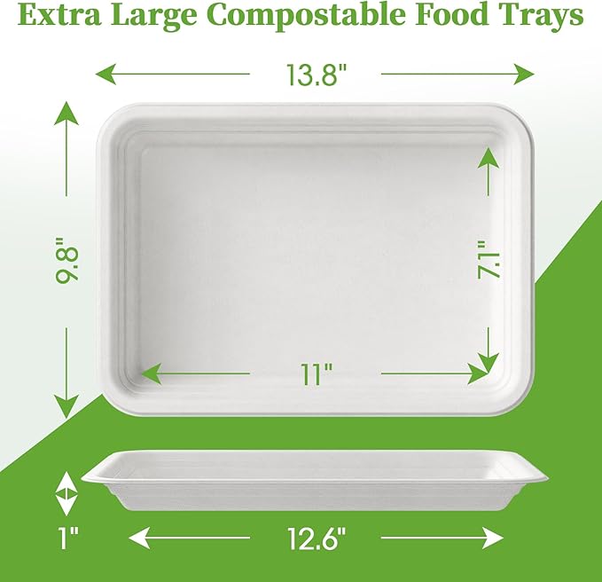 ECOLipak 50 Pack 14 Inch Disposable Food Crawfish Trays, Compostable Large - Image 3