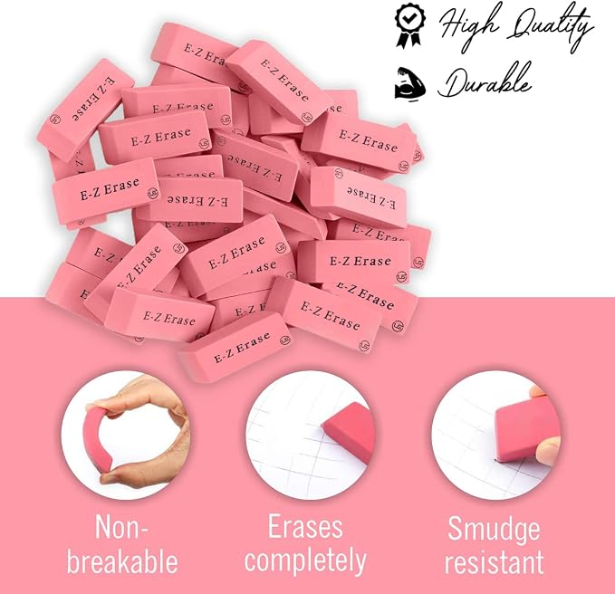 Pink Erasers, Latex Free Pink Pearl Erasers - Image 2