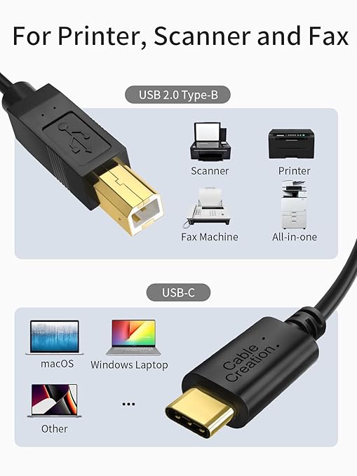 CableCreation USB C Printer Cable 1 m, Printer Cable USB C to B, Scanner Cable - Image 6