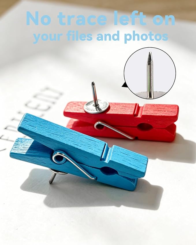 80Pcs Colored Push Pin Clips for Bulletin Board Decorative Wooden Push Pins | - Image 4