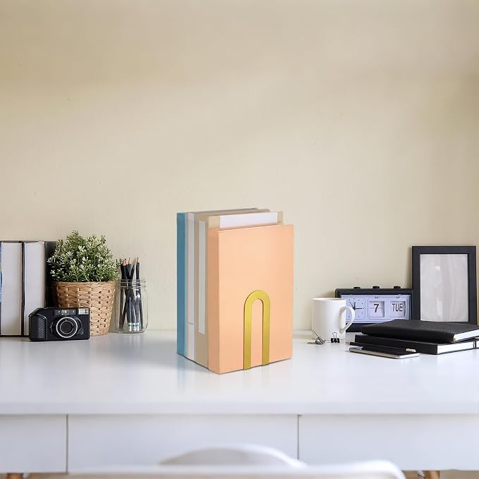 Chunful 8 Pcs Metal Book Ends for Shelves Modern Bookends Decorative Book Shelf - Image 7