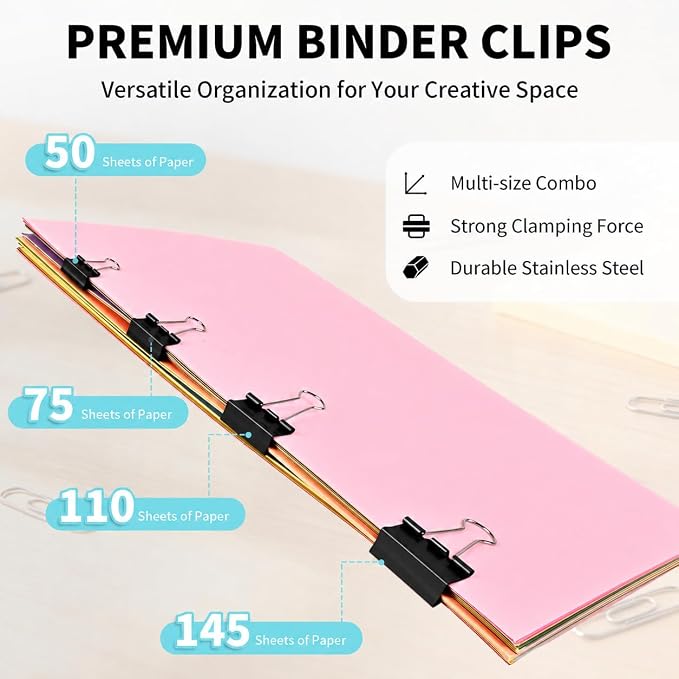 180Pcs Colorful Binder Clips Assorted Size, Metal Paper Clips - Image 4