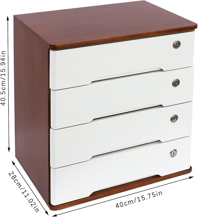 Lockable Desk Organizer Wooden Desktop Drawers Office Flat Files Storage Box - Image 3