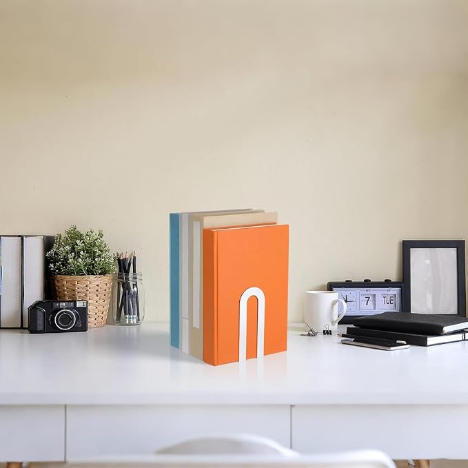 Chunful 2 Pcs White Modern Metal Book Ends - Image 6