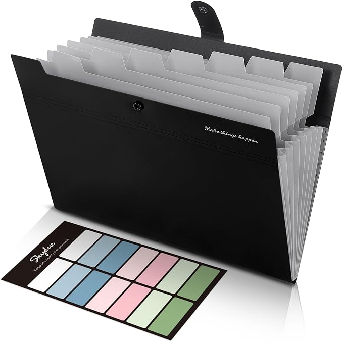 SKYDUE 8 Pockets Expanding File Folders, Accordion Folders, Portable Paper Bill by SKYDUE