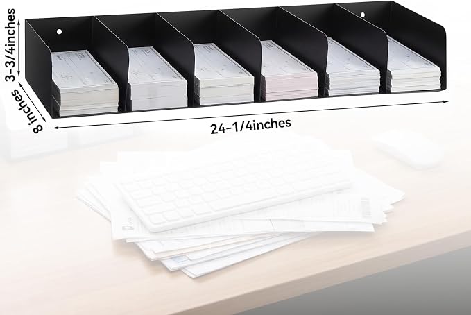 Gisafai Metal Check Sorter Organizer 6 Pockets, 16 x 3.75 x 8 Inch Black Steel - Image 2