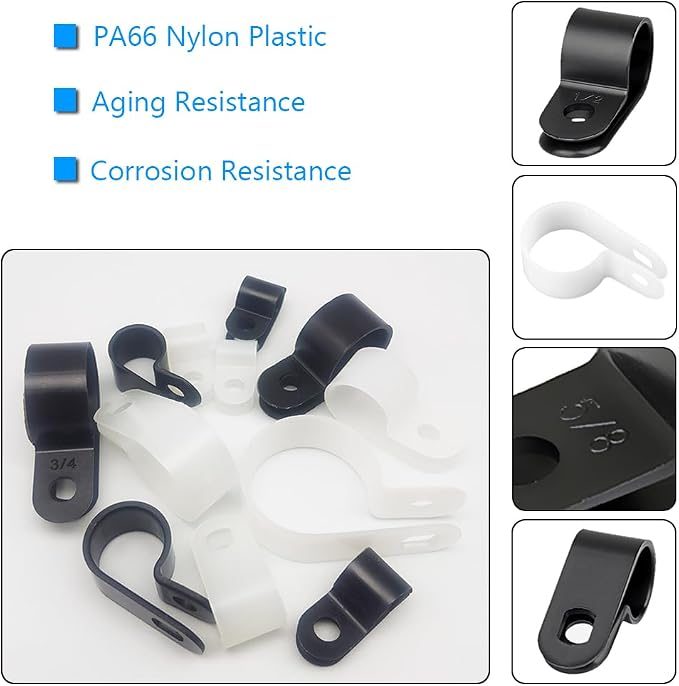Cable Clamp R-Type Cable Clip Wire Clamp 5/8 inch Nylon Screw Mounting Cord - Image 3