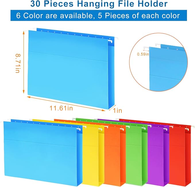 30 Pack Hanging File Folders Letter Size, Colored Hanging Folders - Image 2