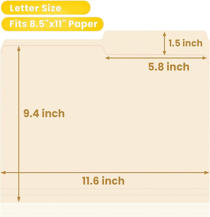 SUNEE File Folders, 18 Pack Manilla Folders 8.5 x 11, 1/2 Cut Tab - Image 3