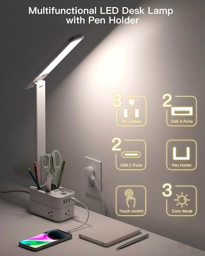 Addtam Desk Lamp with Pen Holder, LED Desk Lamps - Image 2