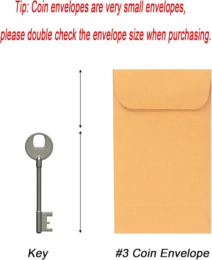 Xxcxpark 500 PCS #3 Coin Envelopes, 2-1/2” x 4-1/4” inches Brown Kraft - Image 2