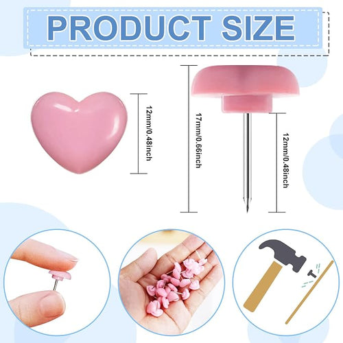 100 Pcs Thumb Tacks Pink Push Pins 0.47 Inch Heart Push Pins - Image 2