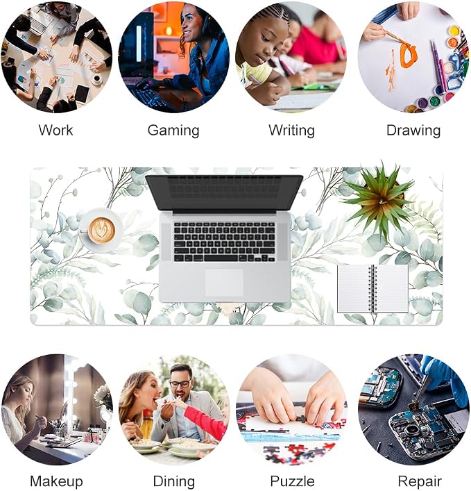 QIYI Large Mouse Pad for Desk, Cute Desk Mat for Desktop, Women Girls Green - Image 7