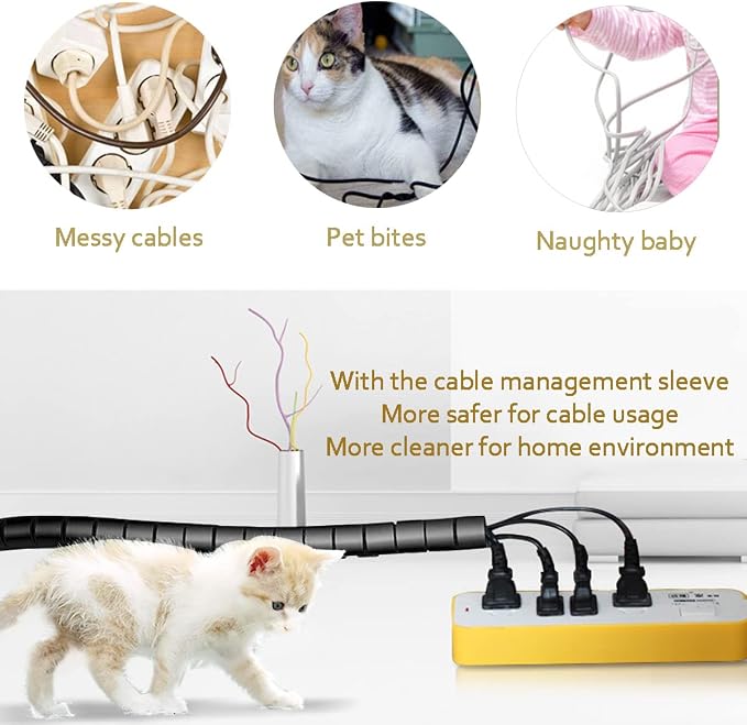 Black Computer Cable Management Sleeve Tube Under Desk Cord Organizer, 7/8 inch - Image 3
