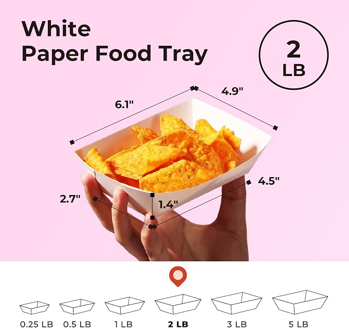 Fit Meal Prep [125 Pack 2 lb Paper Food Trays Heavy Duty Disposable Food Boats - Image 2