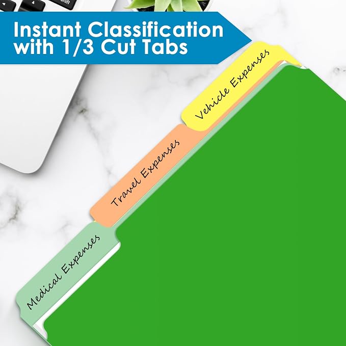 WEMEMORN 120-Pack Assorted Color File Folders, 8.5 x 11 Inch, 1/3 Cut Tab - Image 4