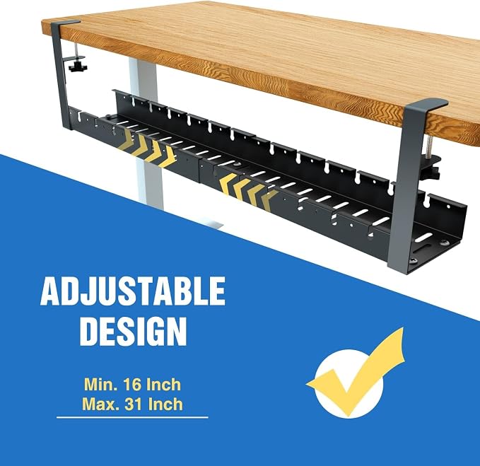 No Drilling Extendable Under Desk Cable Management, Metal Cable Management Tray - Image 2