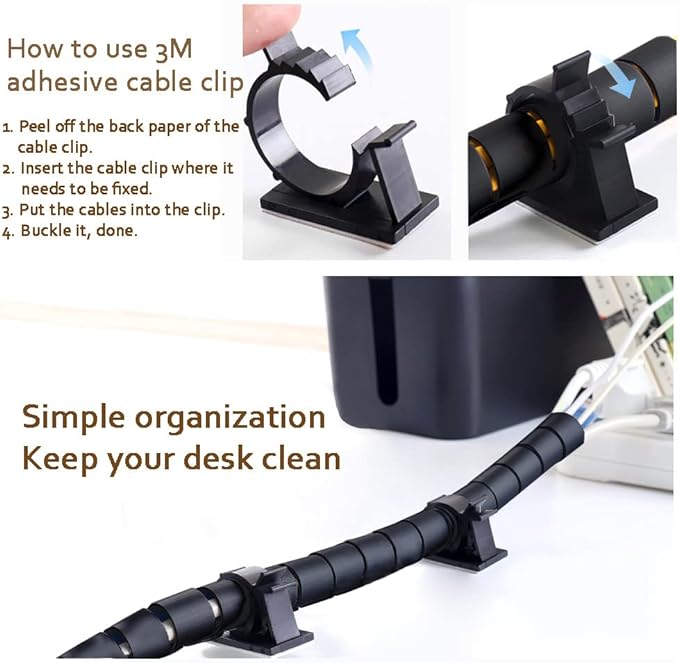 Black Computer Cable Management Sleeve Tube Under Desk Cord Organizer, 7/8 inch - Image 6