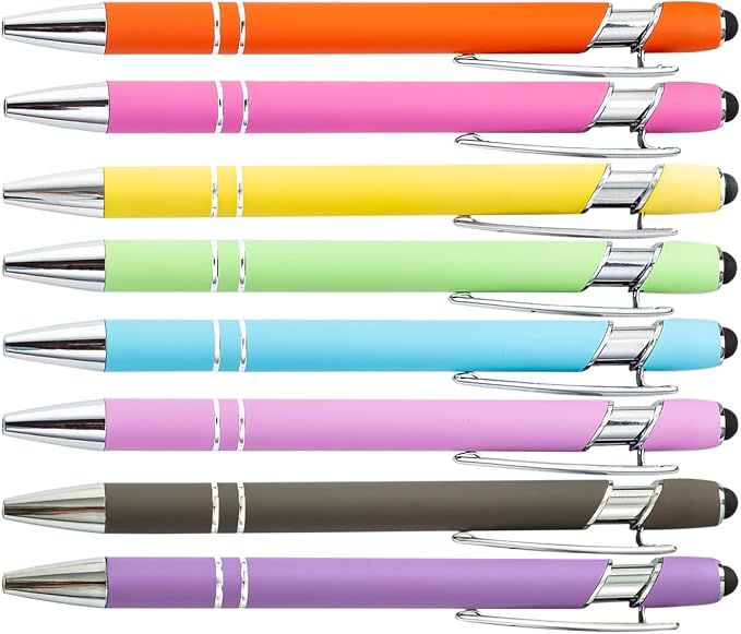PASISIBICK 8 Pieces Ballpoint Pens 2-in-1 Stylus Retractable Metal Stylus Pen by PASISIBICK