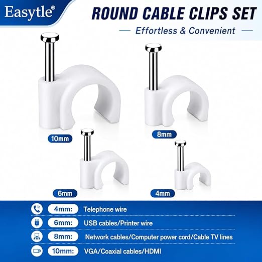 Cable Wire Clips 4mm 6mm 8mm 10mm Cable Management RG6 RG59 CAT5 CAT6 RJ45 - Image 6
